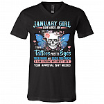 January Girl I Am Who I Am I Have Tattoos Pretty Eyes Thick Thighs and Cuss Too Much T-Shirt - V-Neck Tee, Black, V-Neck T-Shirt