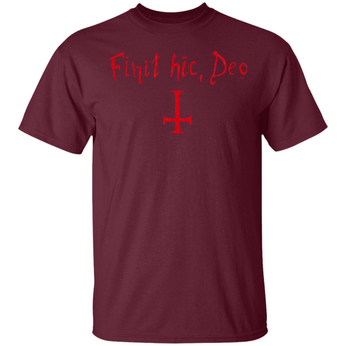 Finit HIC Deo God Ends Here Nun T-Shirt - The Upside Down Cross, Maroon, Unisex T-Shirt