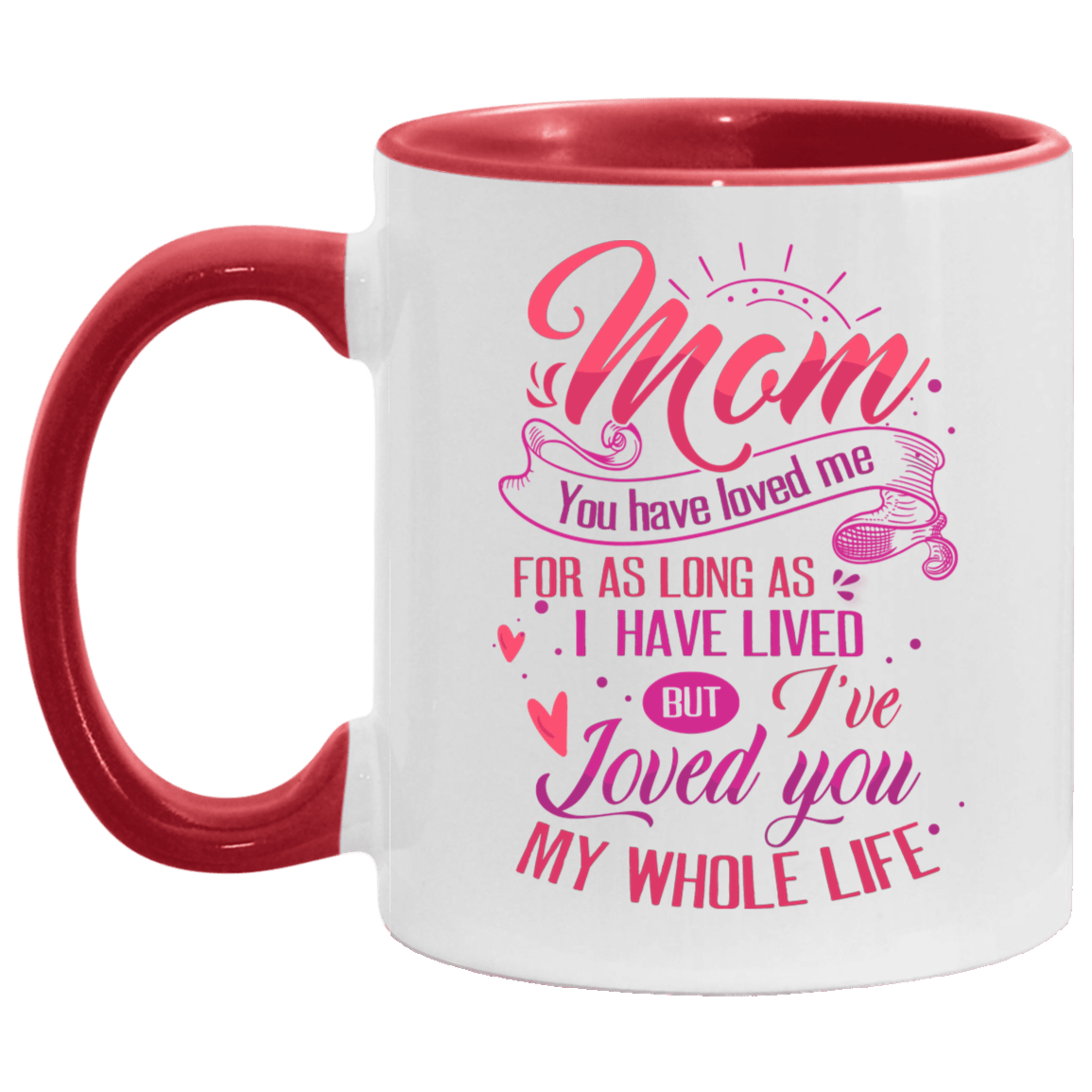 Mom You Have Loved Me for as Long as I Have Lived Accent Mug, White/Red, 11 oz. Accent Mug