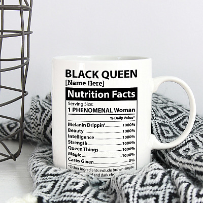 Alternative view of Personalized Black Queen Nutrition Facts Ceramic Coffee Mug