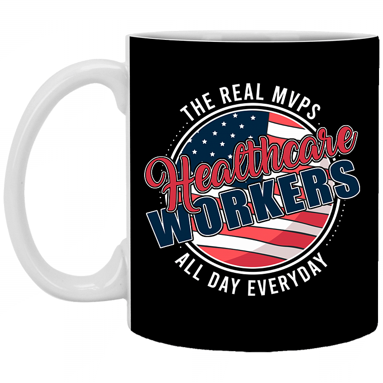 Healthcare Workers The Real MVPs Ceramic Coffee Mug - Nurse Appreciation Gifts Color Changing Mug, Black, 11 oz. White Mug