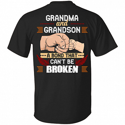 Grandma and Grandson A Bond That Can't Be Broken Print On Back T-Shirt, Black, Unisex T-Shirt