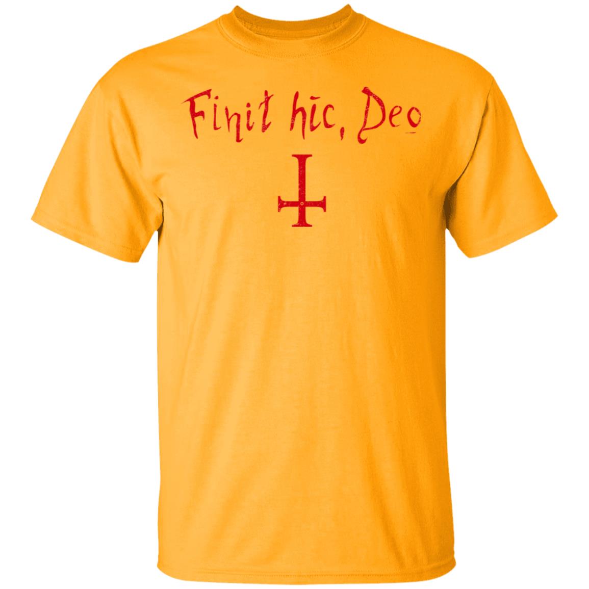 Finit HIC Deo God Ends Here Nun T-Shirt - The Upside Down Cross, Gold, Unisex T-Shirt