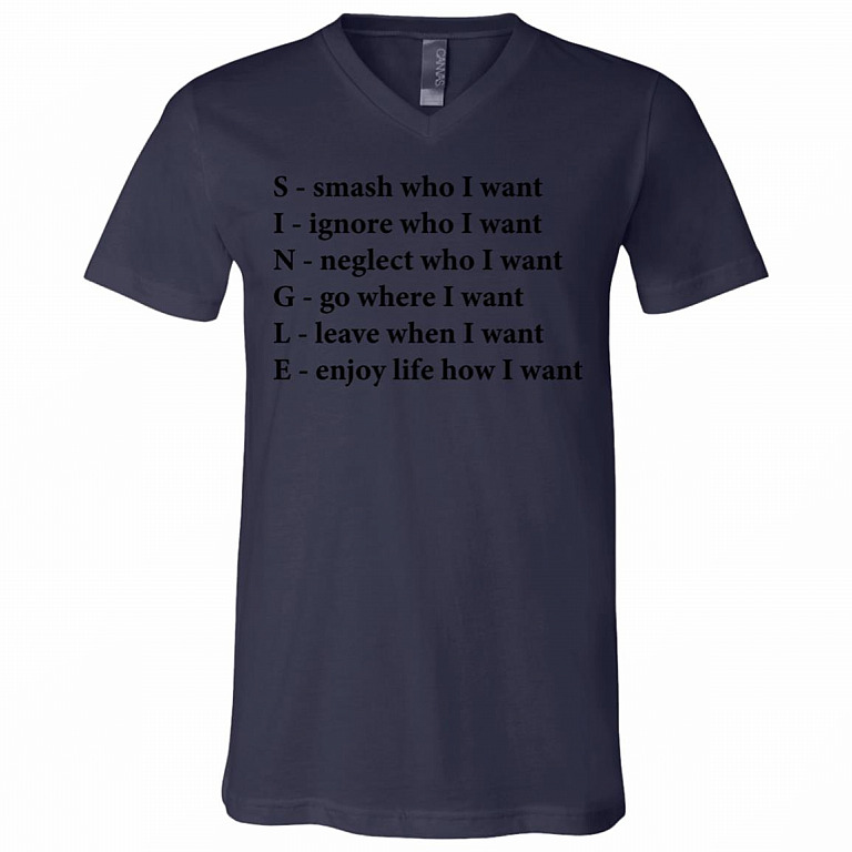 Single Funny Crossword Letters T-Shirt - Smash Ignore Neglect Go Leave Enjoy V-Neck Shirt, Navy, V-Neck T-Shirt