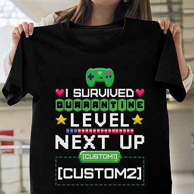 Alternative view of I Survived Quarantine Level Next Up Personalized School Grades T-Shirt - Youth Shirts - Funny Personalized Gifts