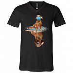 Dachshund Maks Reflection T-shirt - V-Neck Tee, Black, V-Neck T-Shirt