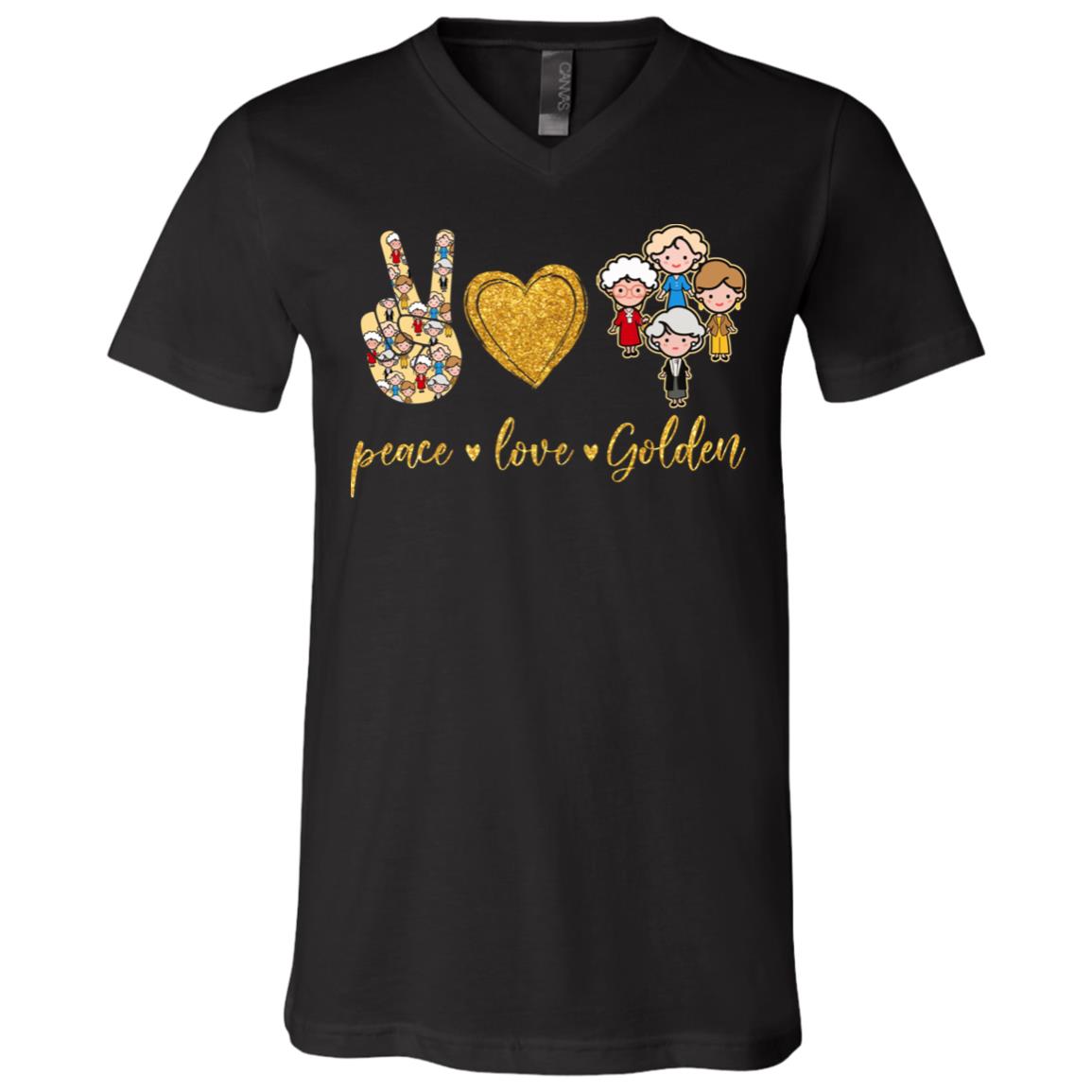 Peace Love Golden Girl Hi Hippie Funny T-Shirt, Black, V-Neck T-Shirt
