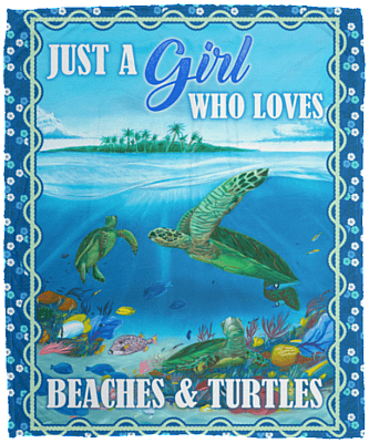 Just A Girl Who Loves Beaches And Turtles Fleece Blanket - Premium Sherpa Blanket - Woven Blanket, Columbia Blue, Cozy Plush Fleece Blanket - 50x60
