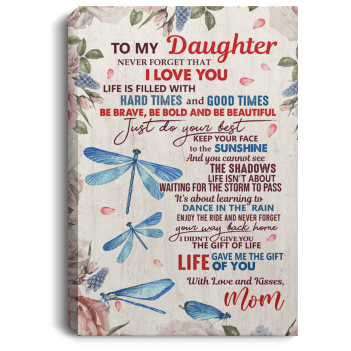 To My Daughter Never Forget That I Love You Framed Canvas - Unframed Poster - Missing Mom Dragonfly Wall Art, White, 0.75'' Framed Canvas To My Daughter Never Forget That I Love You Framed Canvas - Unframed Poster - Missing Mom Dragonfly Wall Art, White, 0.75'' Framed Canvas