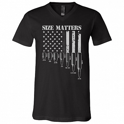 TrueKool Size-Matters-Bullets T-Shirt - Bullet American Flag Shirt, Black, V-Neck T-Shirt