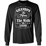 Grandpa The Man The Myth The Legend Hoodie Sweatshirt - Proud Dad Papa Father's Day Drinking Lover Tee Shirt, Black, Long Sleeve