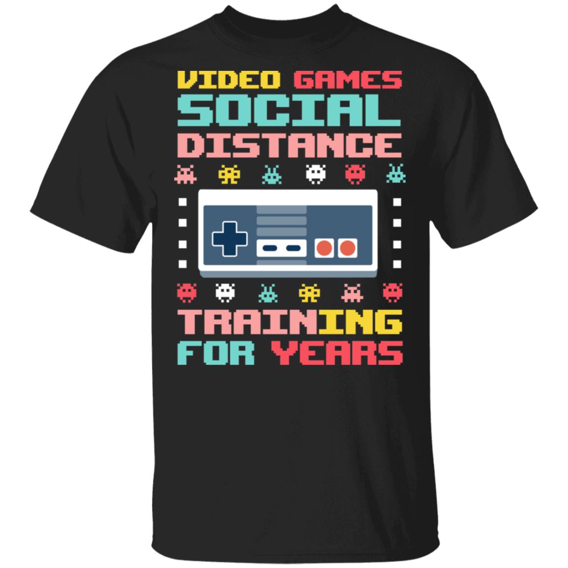 8-bit Video Games Gamer Social Distance Training For Years Vintage Retro T-shirt, Black, Unisex T-Shirt
