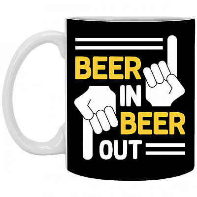 Beer in Beer Out - Beer Mug Funny Ceramic Coffee Mug - Beer Stein - Water Bottle - Color Changing Mug, Black, 11 oz. White Mug