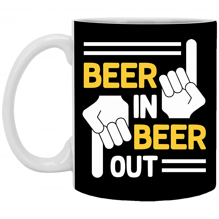 Beer in Beer Out - Beer Mug Funny Ceramic Coffee Mug - Beer Stein - Water Bottle - Color Changing Mug, Black, 11 oz. White Mug