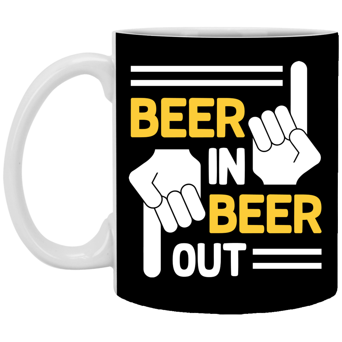 Beer in Beer Out - Beer Mug Funny Ceramic Coffee Mug - Beer Stein - Water Bottle - Color Changing Mug, Black, 11 oz. White Mug