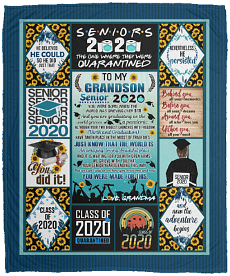 To My Grandson Senior 2020 You Were Born When The World Was Grieving From Grandma Fleece Blanket - Premium Sherpa Blanket, White, Cozy Plush Fleece Blanket - 50x60