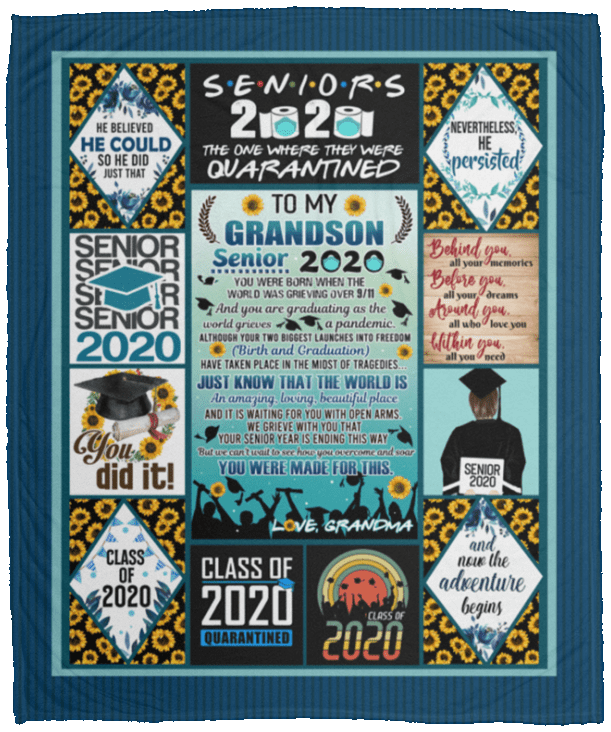 To My Grandson Senior 2020 You Were Born When The World Was Grieving From Grandma Fleece Blanket - Premium Sherpa Blanket, White, Cozy Plush Fleece Blanket - 50x60