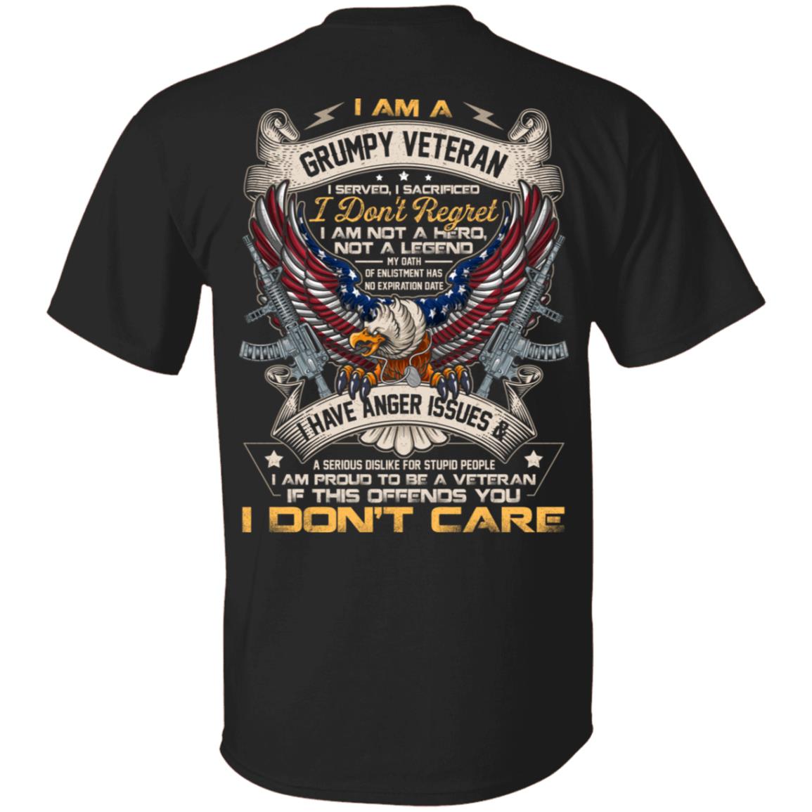 I Am A Grumpy Veteran I Served I Sacrificed I Don't Regret I Am Not A Hero Not A Legend Print On Back T-Shirt, Black, Unisex T-Shirt