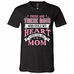 There Are These Boys Who Stole My Heart They Call Me Mom Funny Saying T-Shirt - V-Neck, Black, V-Neck T-Shirt