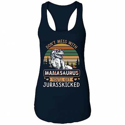Alternative view of Don't Mess with Mamasaurus You'll Get Jurasskicked Funny Mama Tank Top - Racerback Tank Shirt - Trendy Floral