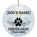 Forever In Our Hearts Personalized Dog Remembrance Decorative Christmas Ornament - Customized Keepsake, White, Ceramic Circle Ornament