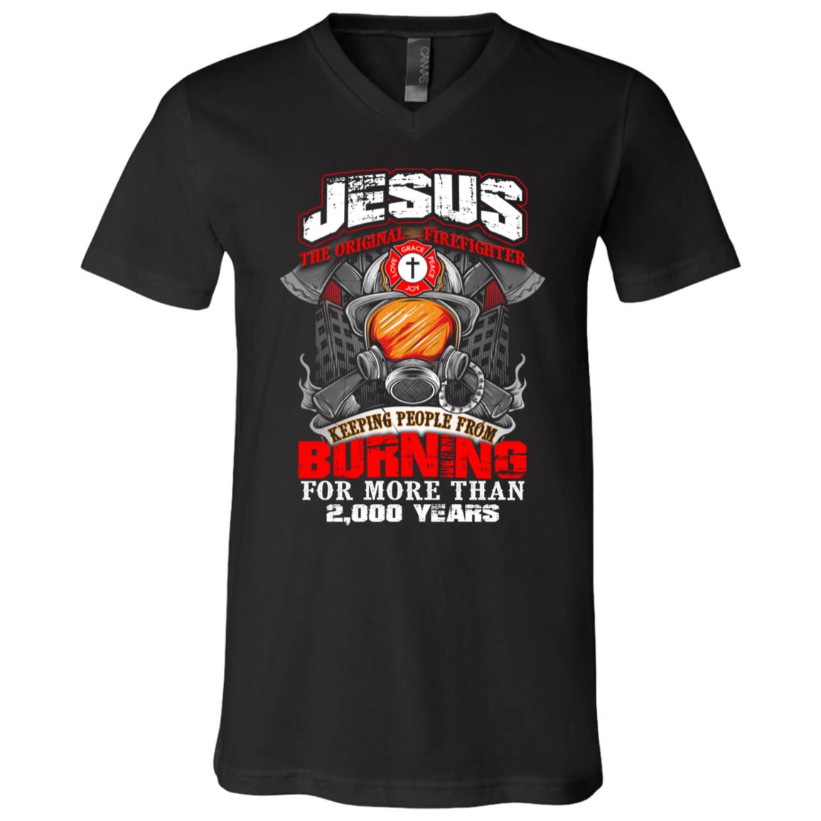 Jesus The Original Firefighter T-Shirt - V Neck, Black, V-Neck T-Shirt