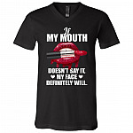 If My Mouth Doesn't Say It My Face Definitely Will Slay Red Lips T Shirt, Black, V-Neck T-Shirt