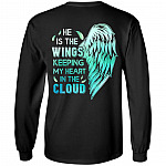 He Is The Wings Keeping My Heart In The Cloud Hoodie Sweatshirt - Her Guardian His Angel Love Couples Shirt, Black, Long Sleeve