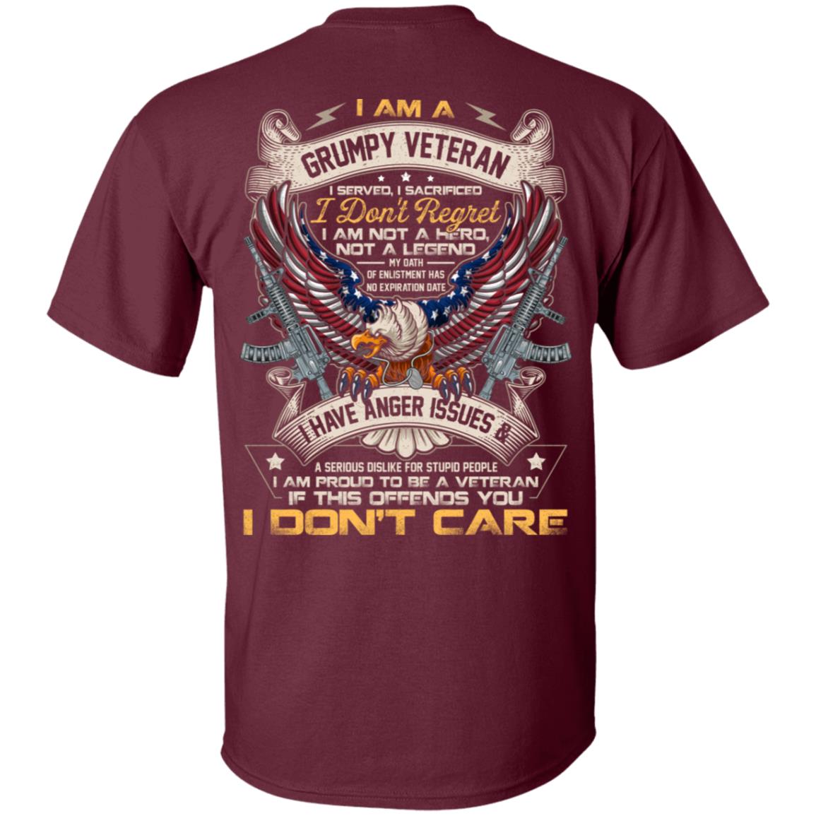 I Am A Grumpy Veteran I Served I Sacrificed I Don't Regret I Am Not A Hero Not A Legend Print On Back T-Shirt, Maroon, Unisex T-Shirt