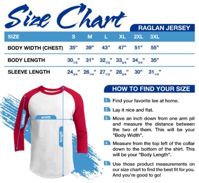 Custom Apparel Raglan Jersey Size Chart