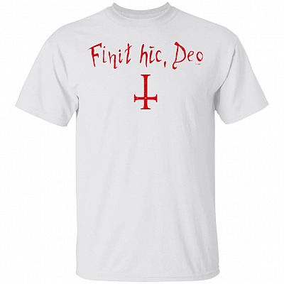 Finit HIC Deo God Ends Here Nun T-Shirt - The Upside Down Cross, White, Unisex T-Shirt