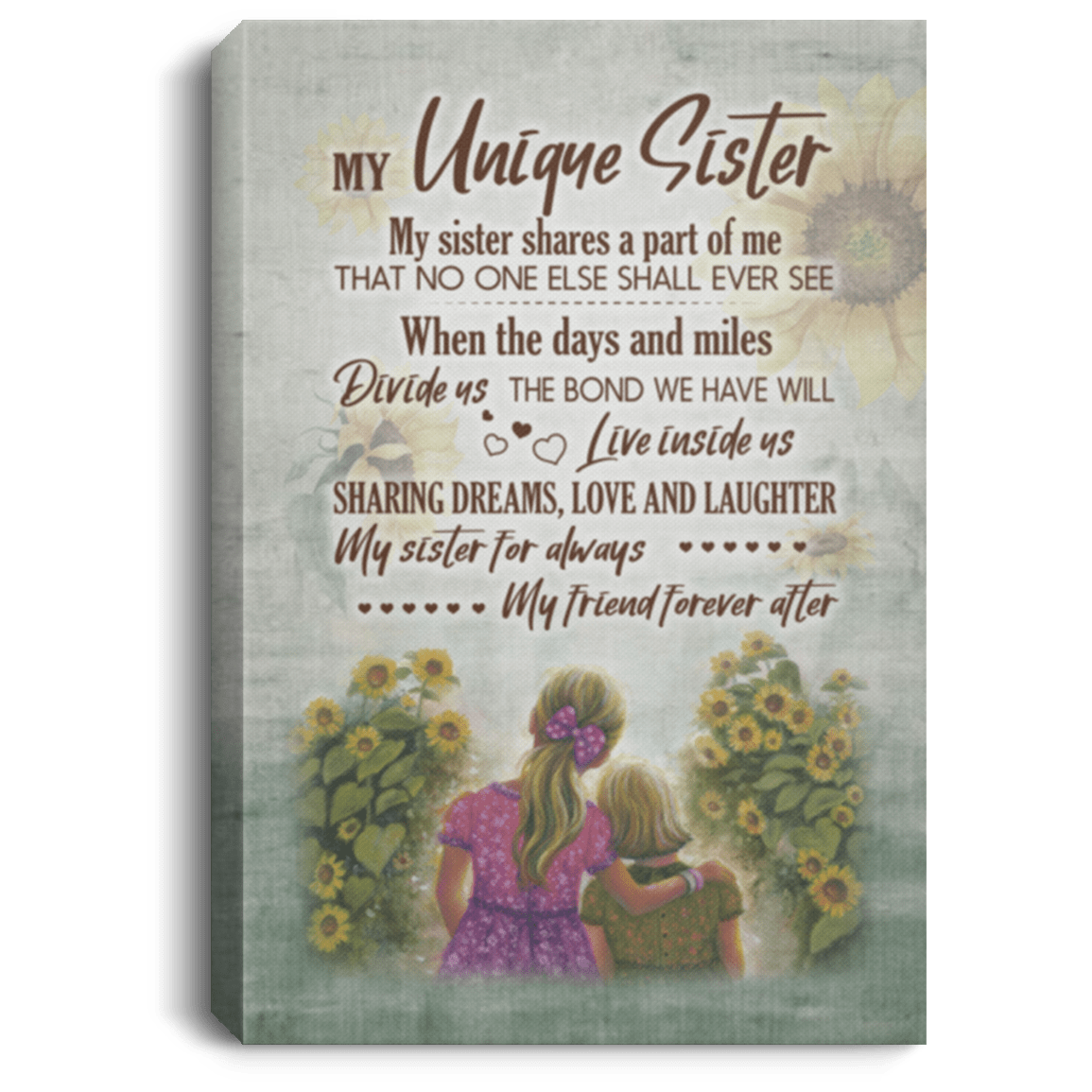 My Sister Shares A Part Of Me Gallery Wrapped Framed Canvas Prints - Unframed Poster - Home Decor Wall Art, Gray, 0.75'' Framed Canvas