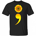 Sunflower Semicolon Mental Health Awareness Month T-Shirt, Black, Unisex T-Shirt