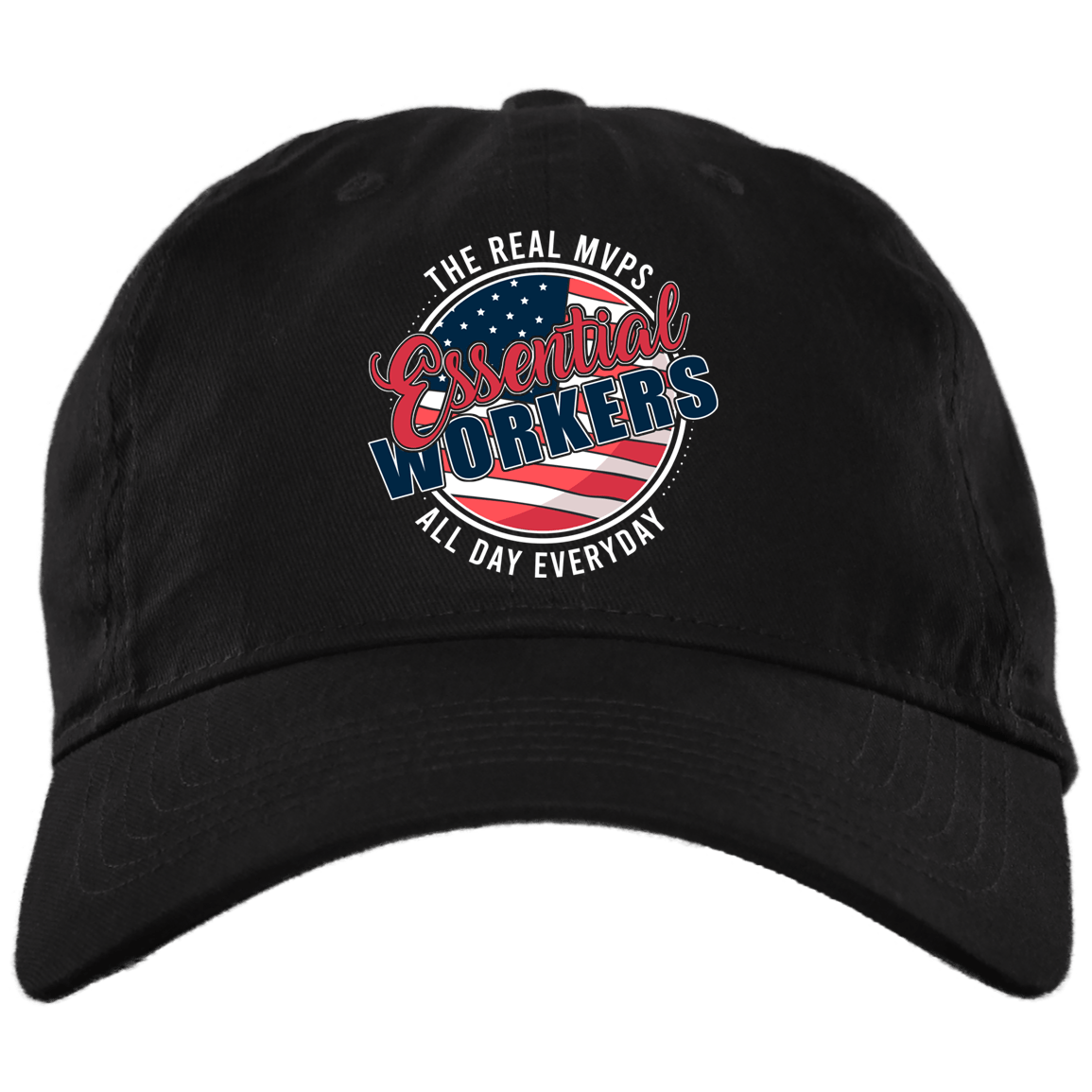 Essential Workers The Real MVPs Twill Cap - High Profile Snapback Hat - Trucker Hat, Black, Brushed Twill Dad Cap Essential Workers The Real MVPs Twill Cap - High Profile Snapback Hat - Trucker Hat, Black, Brushed Twill Dad Cap