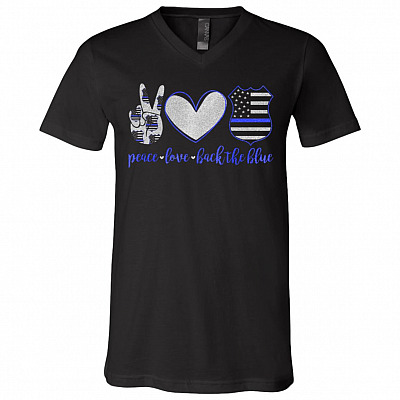 Peace Love Back The Blue T-Shirt - V-Neck Tee