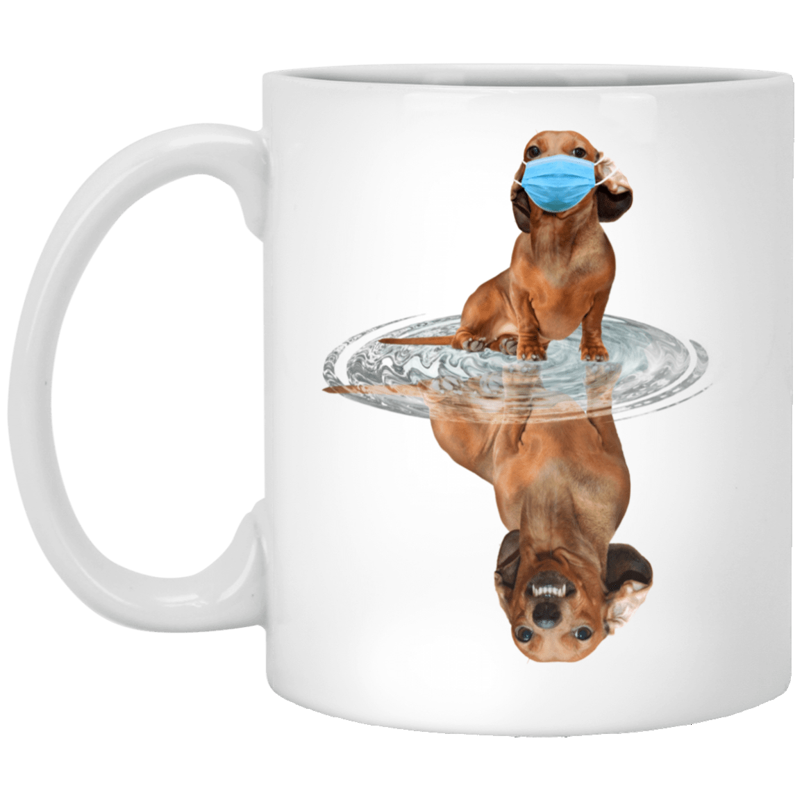 Dachshund Mask Reflection Coffee Mug - Beer Stein - Water Bottle - Color Changing Mug, White, 11 oz. White Mug Dachshund Mask Reflection Coffee Mug - Beer Stein - Water Bottle - Color Changing Mug, White, 11 oz. White Mug