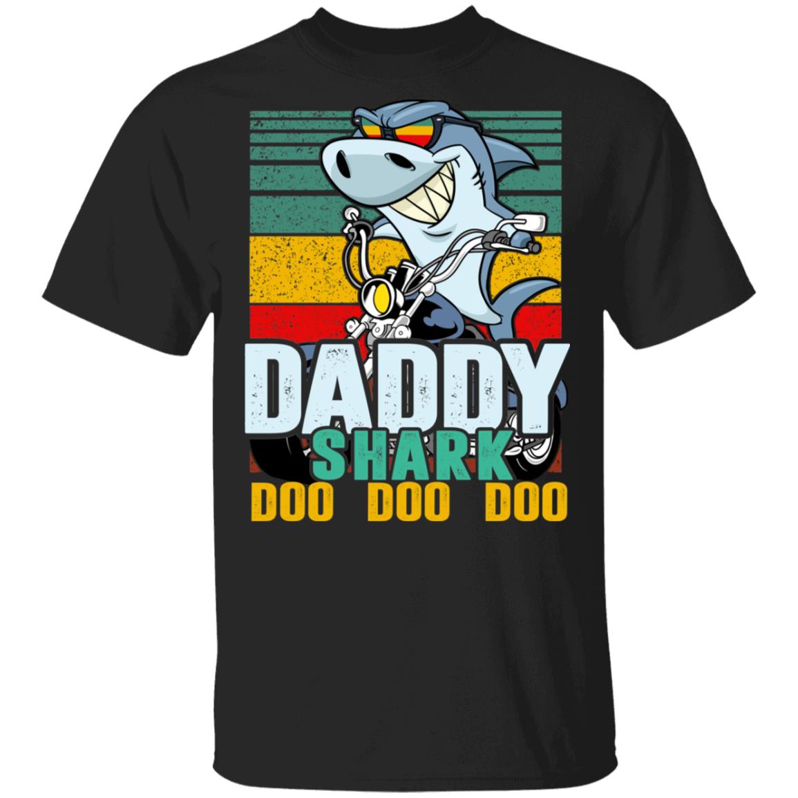 Daddy Shark Driving Motorbike Doo Doo T-Shirt - Vintage Biker Father Shirt, Black, Unisex T-Shirt