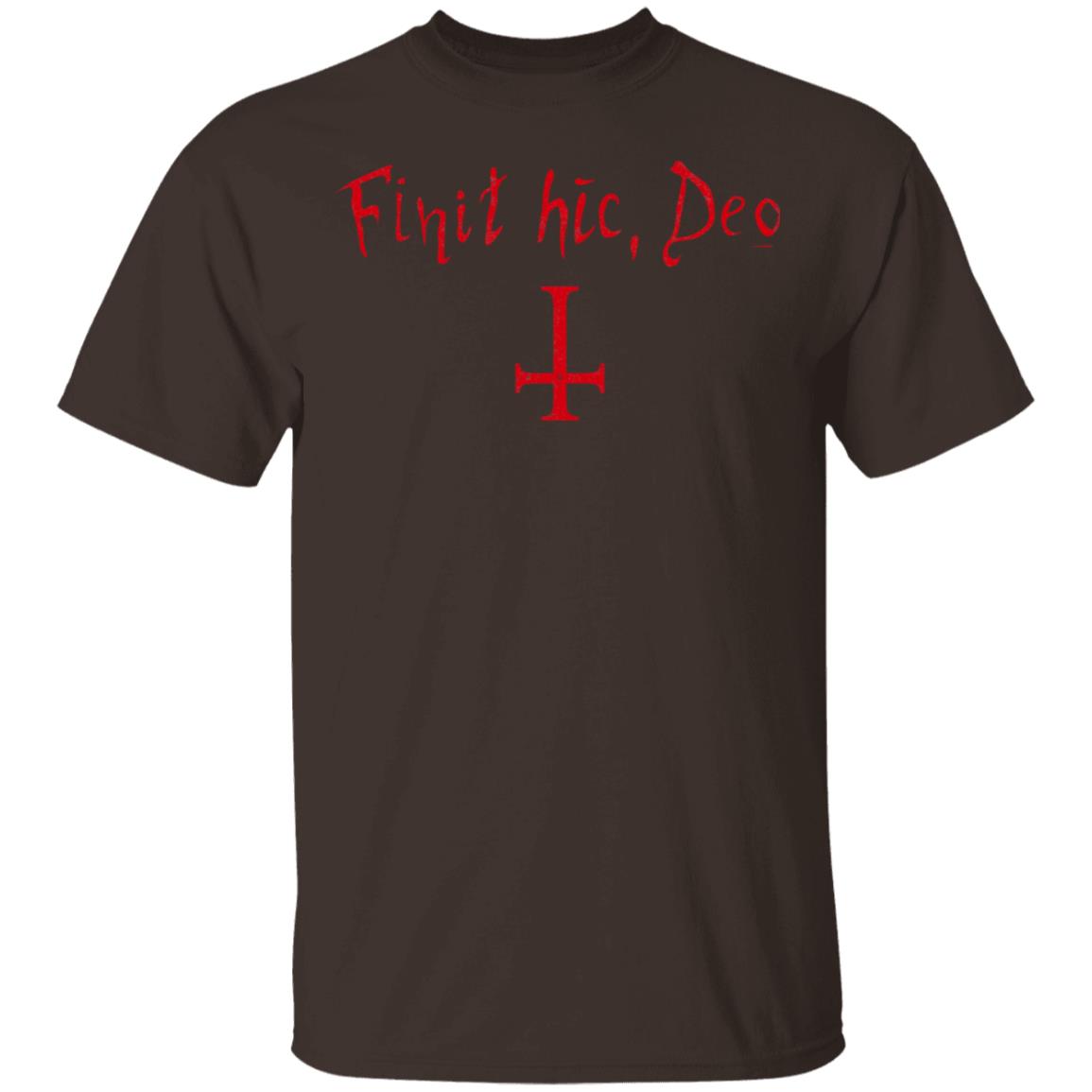 Finit HIC Deo God Ends Here Nun T-Shirt - The Upside Down Cross, Dark Chocolate, Unisex T-Shirt