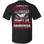 Assuming I'm Just a Woman - of a Grumpy Old Marine Veteran Print on Back Only - Plain Front T-Shirt