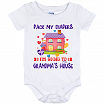 Pack My Diapers I'm Going To Grandma's House Cute Baby Onesie - Baby Infant Bodysuit, White, IO12M Baby Onesie 12 Month