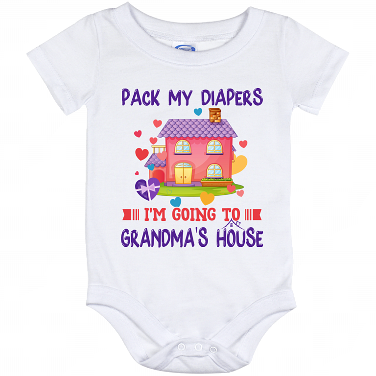 Pack My Diapers I'm Going To Grandma's House Cute Baby Onesie - Baby Infant Bodysuit, White, IO12M Baby Onesie 12 Month