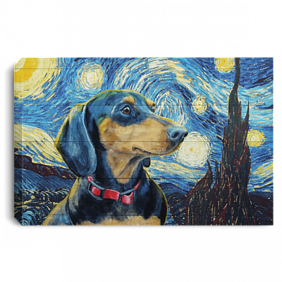 Cute Dachshund Starry Night Framed Canvas Unframed Poster - Funny Selfie Dachshund Doxie Face Decor Wall Art