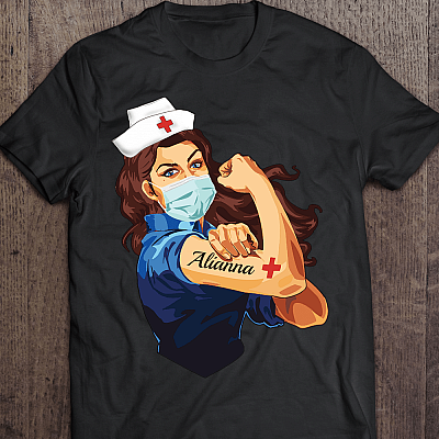 Alternative view of Nurse Strong Women Personalized Name T-Shirt - V-Neck Shirt