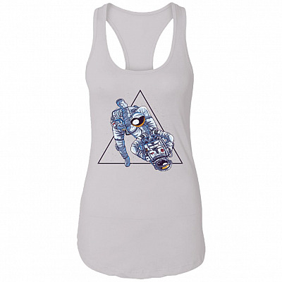 Jiu-Jitsu Astronaut Galaxy Cotton Tank Top Tee - Ladies Racerback Tank - Funny BJJ Gift Shirt, White, Ladies Racerback Tank