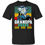 Grandpa Shark Driving Tractor Doo Doo T-Shirt - Vintage Tractor Grandpa Shirt