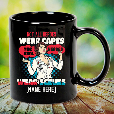 Alternative view of Personalized Not All Heroes Wear Capes The Real Heroes Wear Scrubs Coffee Mug - Beer Stein - Water Bottle