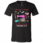She Works Willingly With Her Hand Proverbs 31:13 Seamstress Sewing Machine T-Shirt - V-Neck Shirt