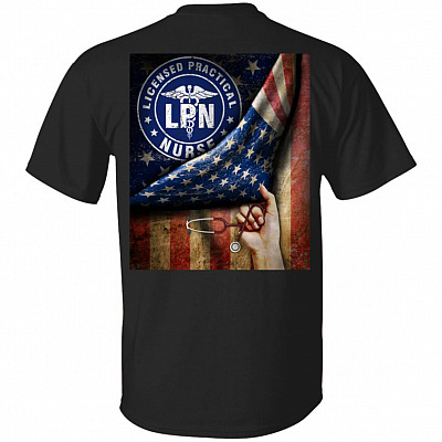 Licensed Practical Nurse American Flag Print On Back Only - Plain Front T-Shirt - LPN Gifts