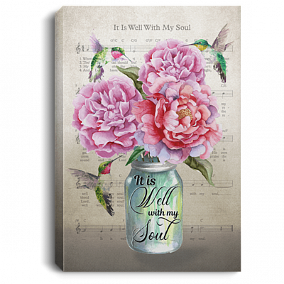 It-Is W-ell with My Soul Hummingbird Peony Framed Canvas - Unframed Poster