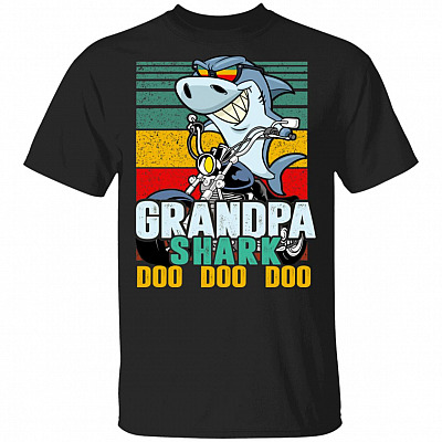 Grandpa Shark Driving Motorbike Doo Doo T-Shirt - Vintage Biker Grandpa Shirt